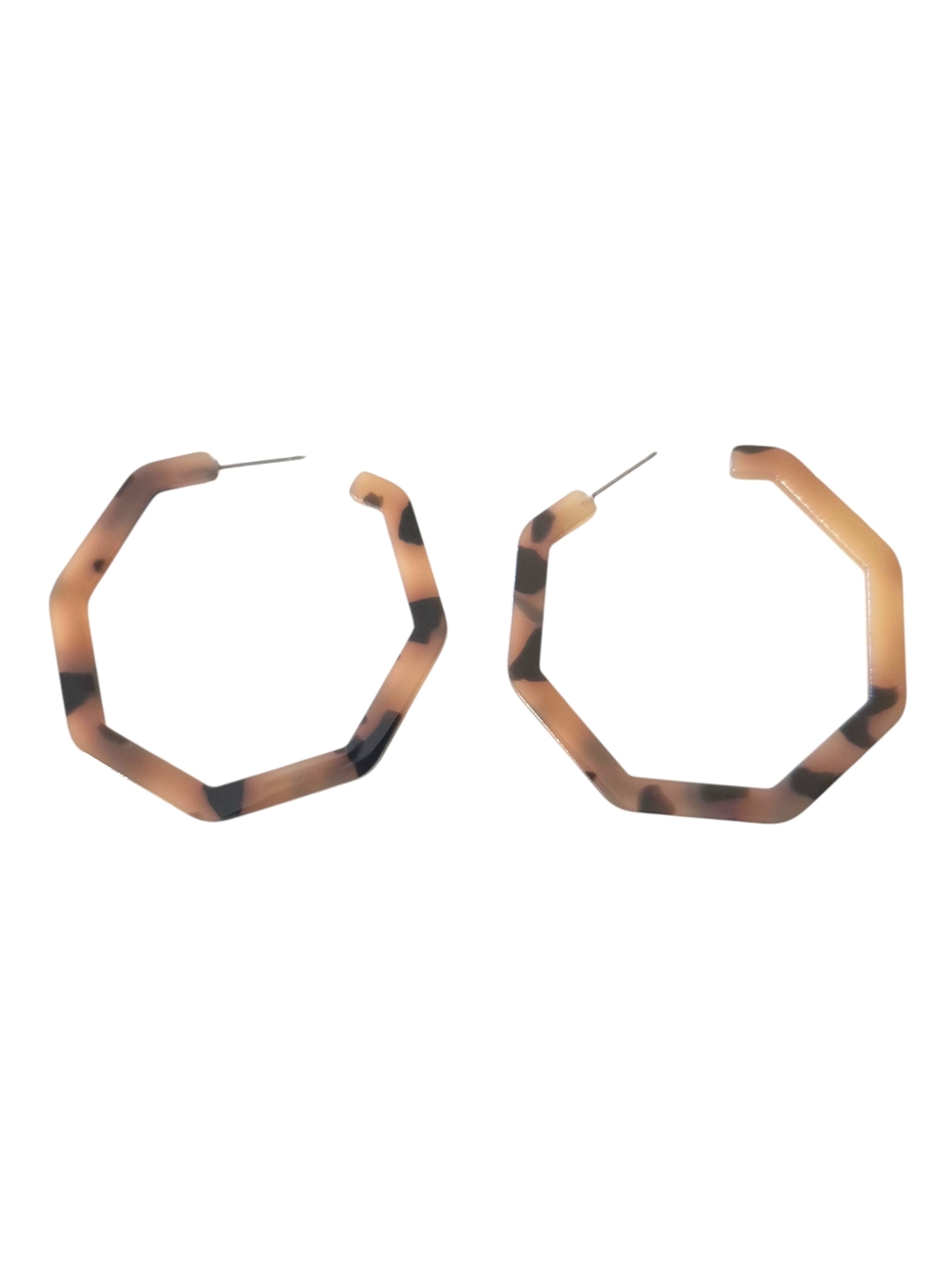 Tortoiseshell Octagon Hoop Earrings ☆ Brown Pattern